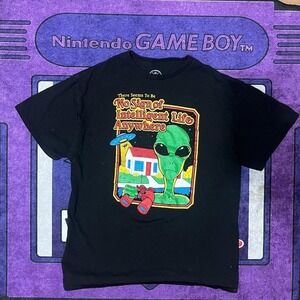 Black cool skater retro streetwear Alien T-Shirt Size L slightly baggy